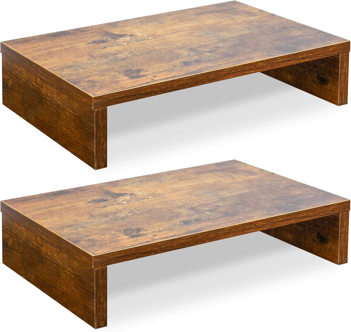 TEAMIX 2-Pack Wood Monitor Riser, Desk Stand for 2 Monitors, Rustic Brown