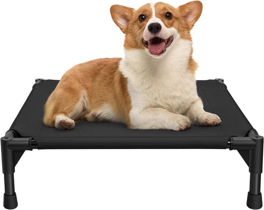 Love&Go Elevated Dog Bed with Metal Frame, Cooling Raised Pet Cot for Dog and Cat (S - Black, Small-18.5X18.5X5.5 Inch)