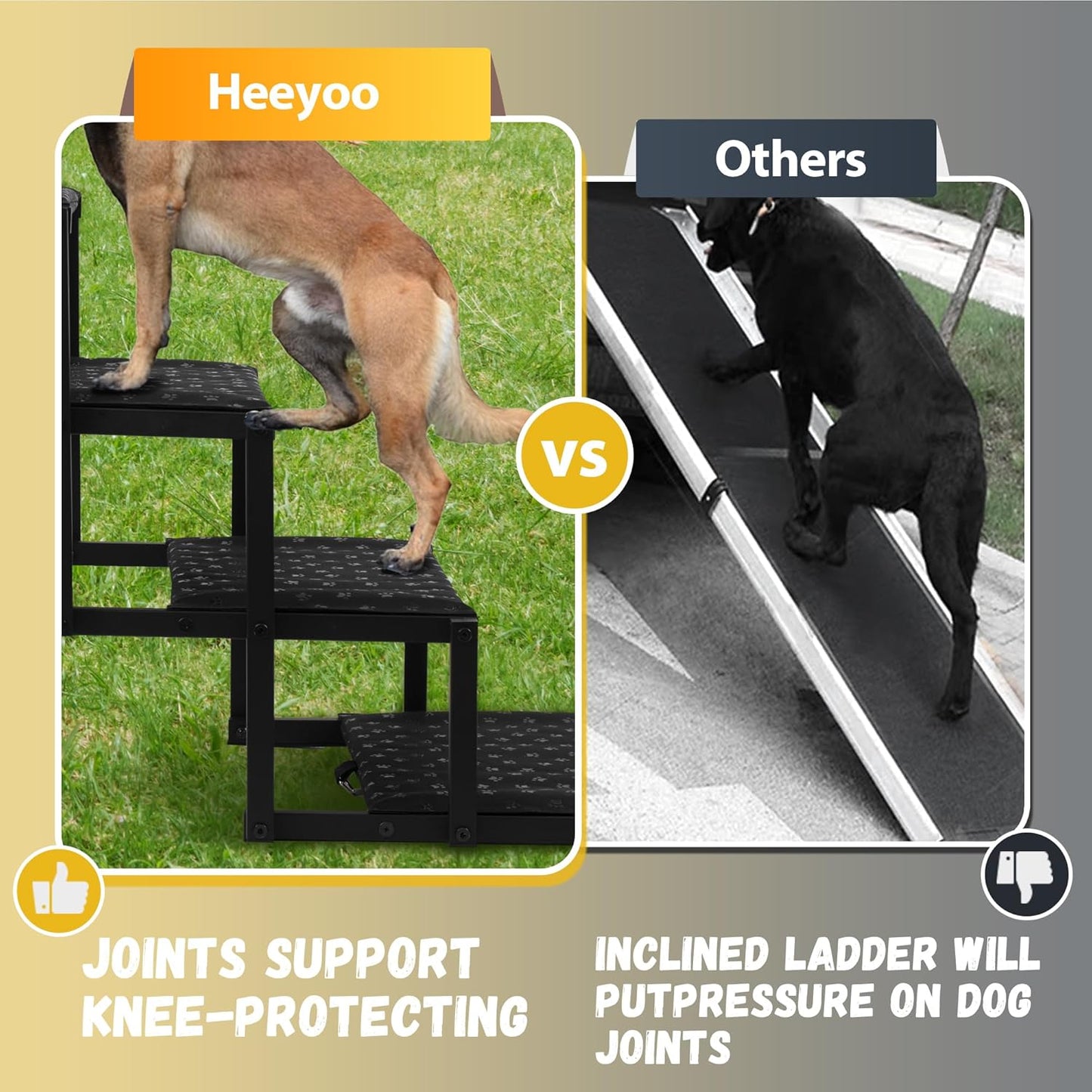 Dog Stairs for Car - Foldable Dog Ramps for Large Dogs with Non Slip Surface, Portable Dog Steps for Cars and SUV, Truck, Support up to 200 Lbs