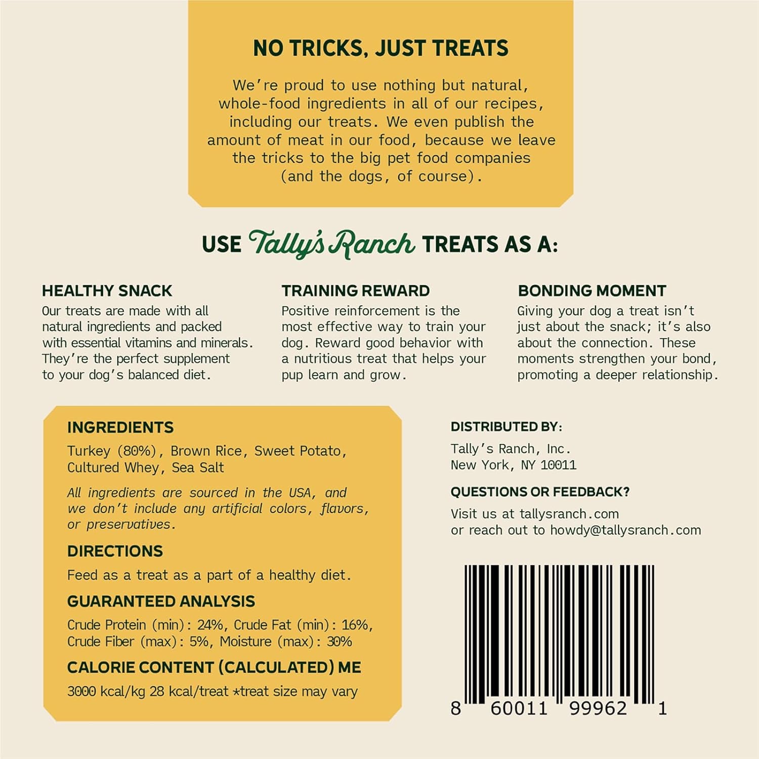 Tally'S Ranch Turkey Jerky Dog Treats | High Protein, 80% Turkey, All Natural, 5 Simple Ingredients, No Added Sugar | Healthy Treats for Dogs | Made in the USA, 4 Oz Bag