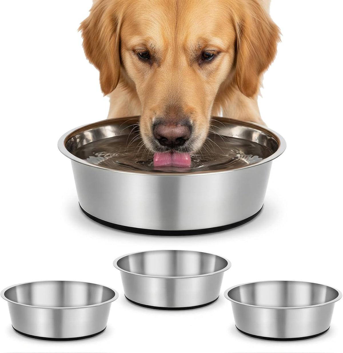4 Pcs 8 Cup Stainless Steel Dog Bowls for Food and Water with Silicone Base Anti-Slip, Heavy Duty Extra Thick anti Rust Metal Bowls for Medium Dogs (67Oz, Black)