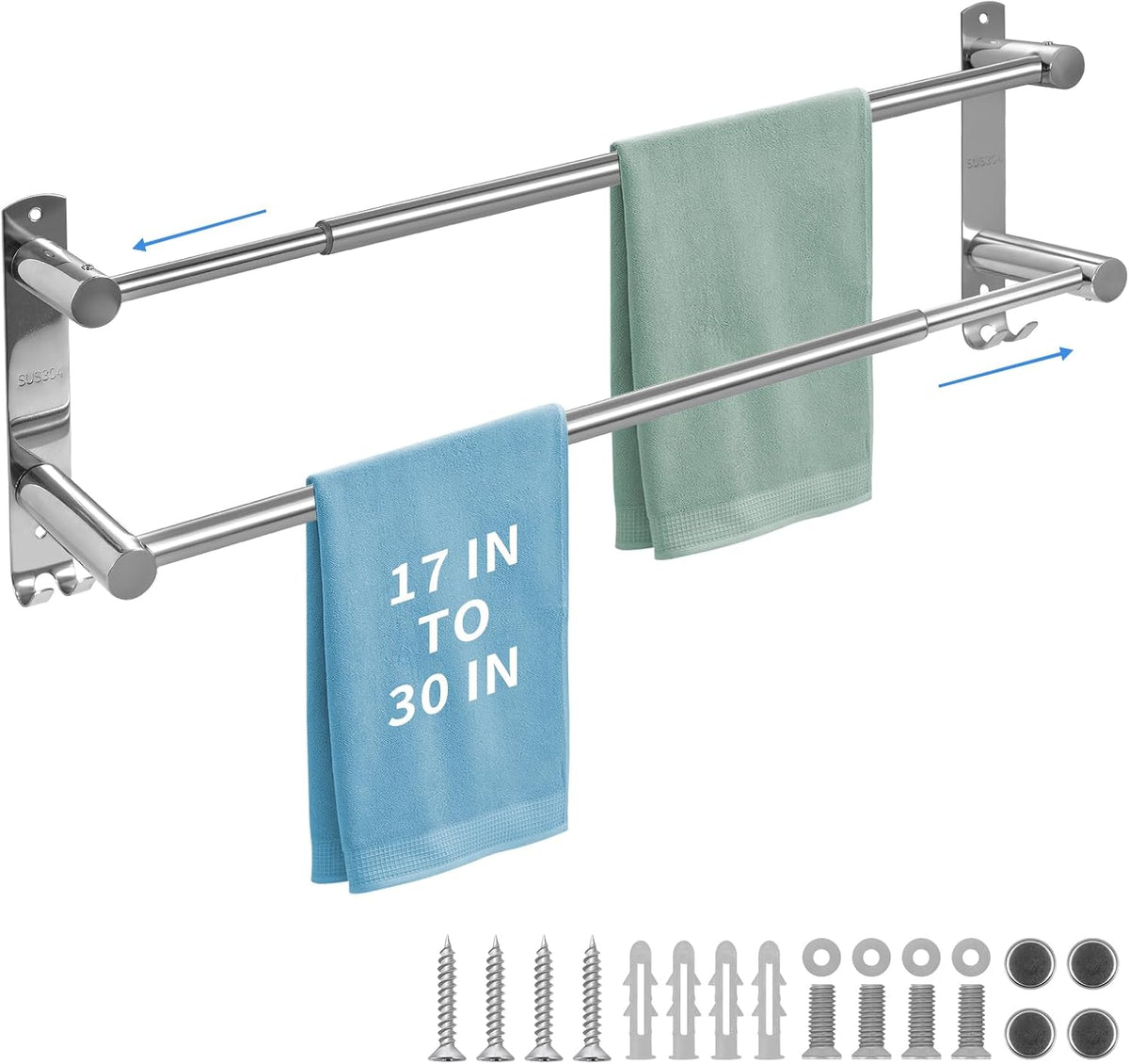 Double Towel Bar, Adjustable 28In Double Towel Racks for Bathroom