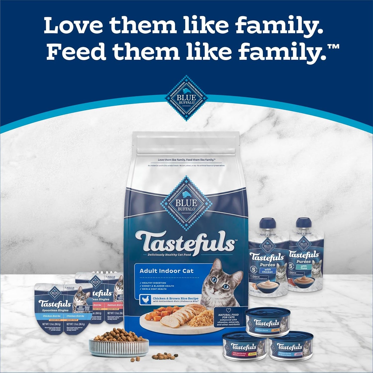 Blue Buffalo Tastefuls Mini Purées Natural Cat Treats, Chicken, Tuna, Salmon Variety Pack, 0.5 Oz. Single Servings, 24-Count