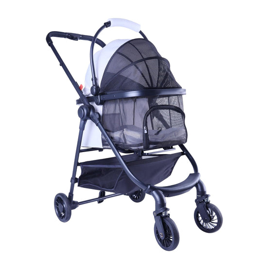 Front Full-Window Pet Stroller with Detachable Carrier,4 Wheels for Cats & Dogs, with Storage Basket,Cup Holder, Travel Puppy/Cats Stroller.