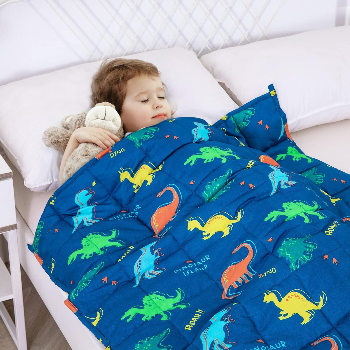 Kivik Weighted Blanket 3Lbs, Cooling Blue Dinosaur Heavy Blankets, 36"X48"
