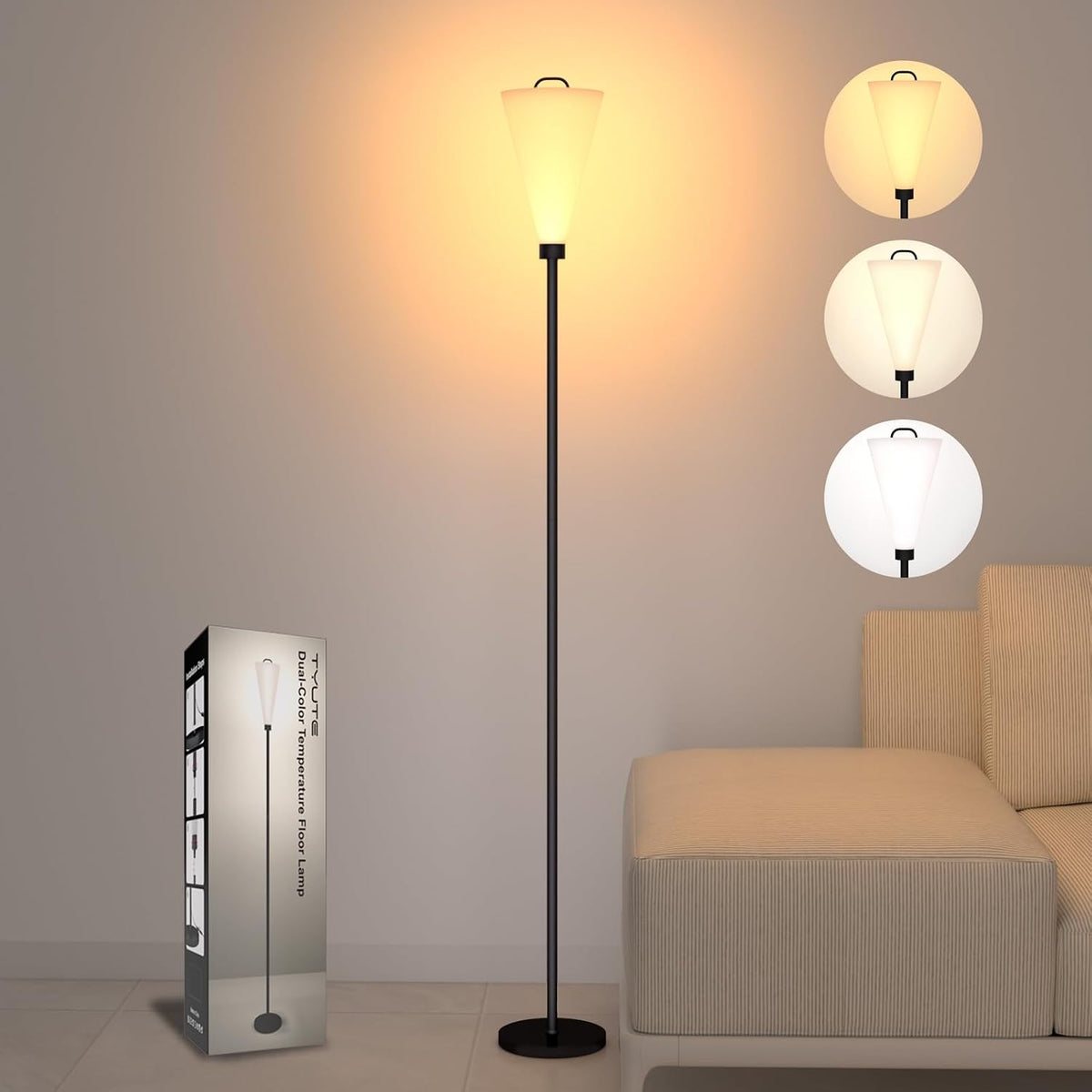 Tyute LED Floor Lamp, Modern Standing Lamps with Silicone Lampshade, Black
