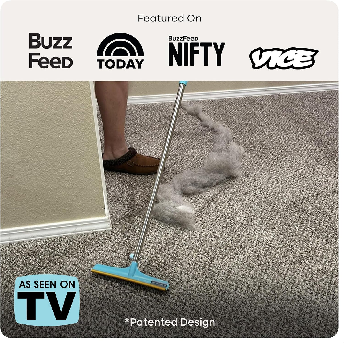 Uproot Clean Xtra Carpet Rake for Pet Hair Removal 60" Telescopic Handle