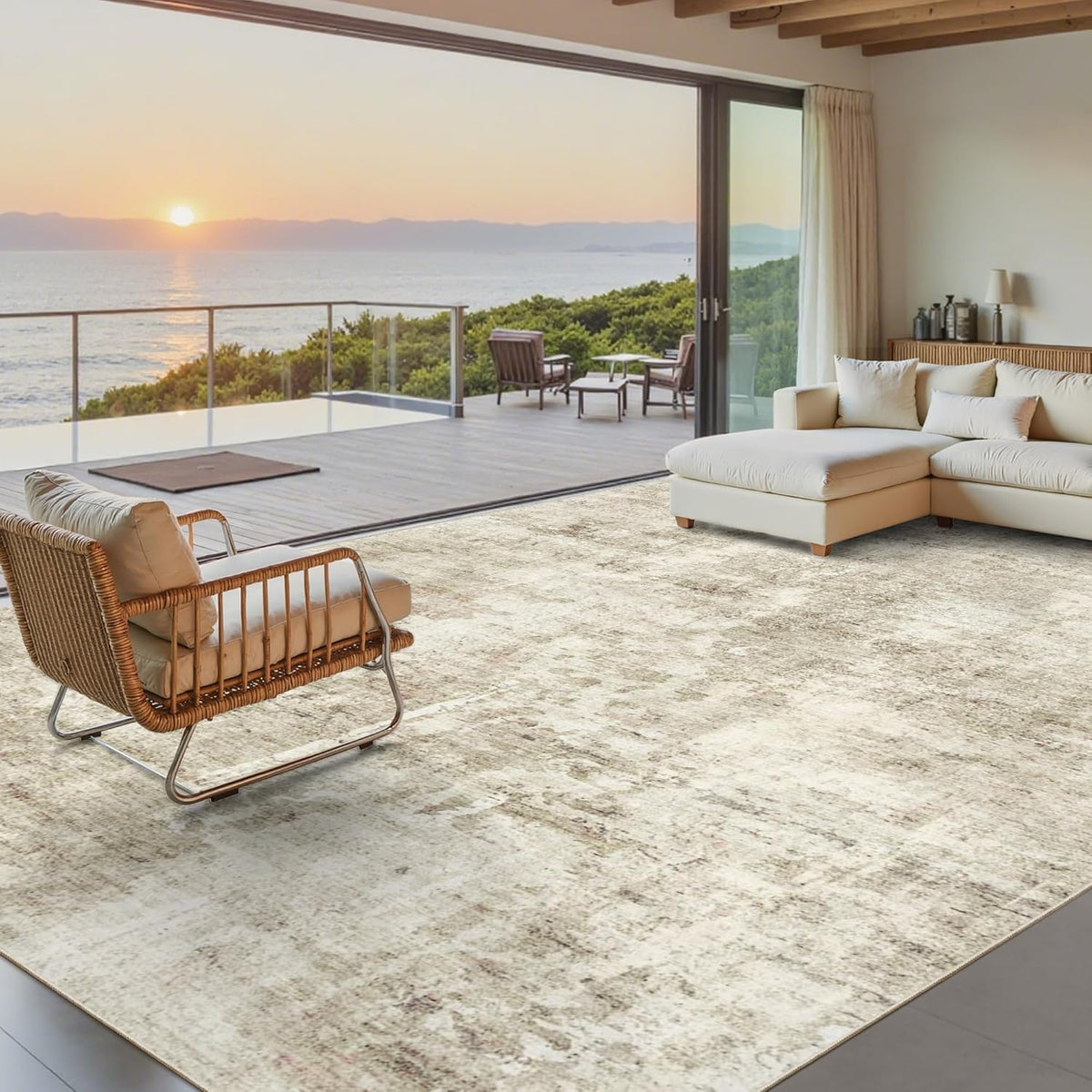 Soalmost Abstract Rug 8X10 Large Living Room Area Rugs Washable Beige/Gray