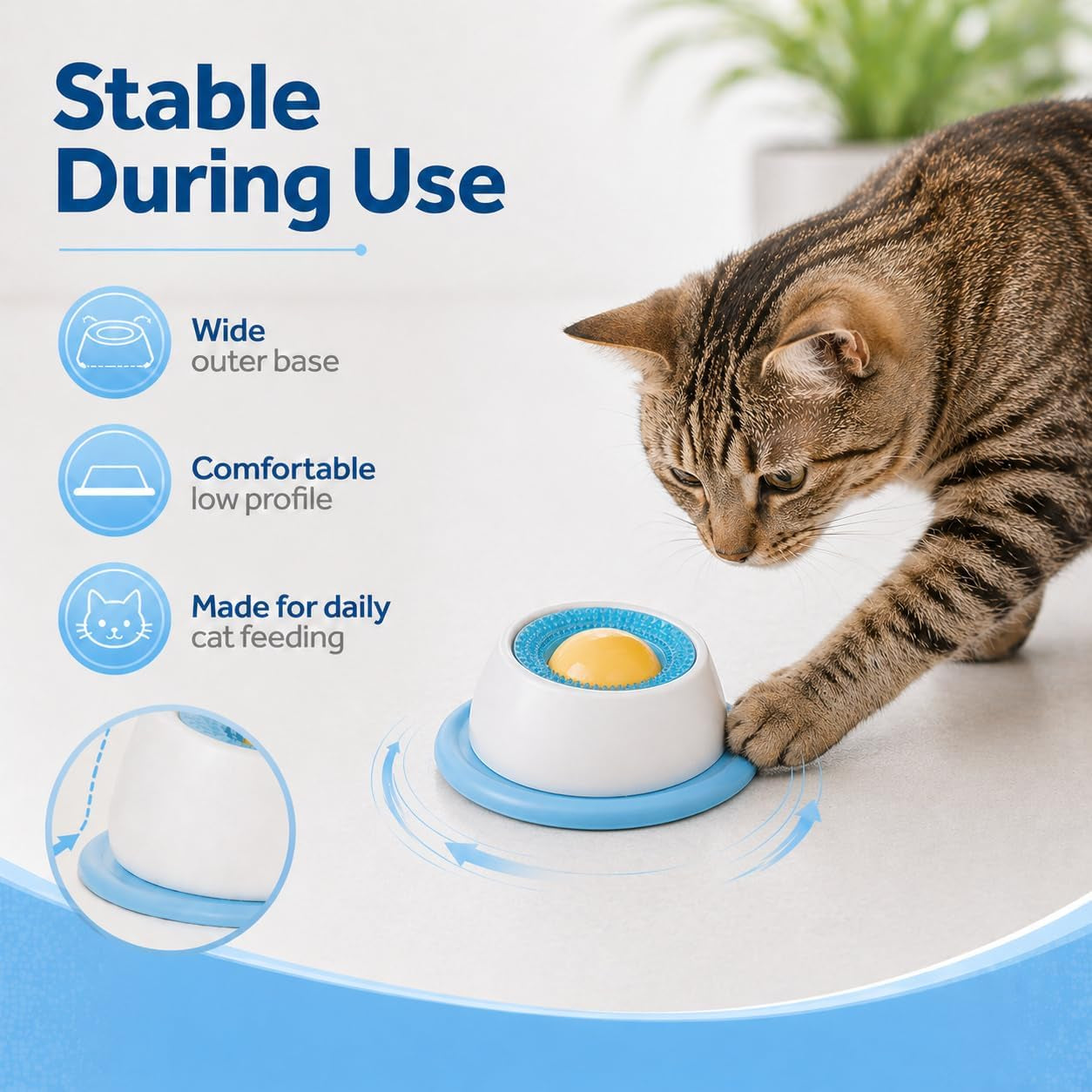 Cat Lick Bowl, Interactive Cat Slow Feeder Bowl & Lick Mat for Cats, Textured Lick Ring with Center Dome, Cat Enrichment Toy for Treat Paste, Puree, Yogurt, Wet Food, Stable Base, Blue