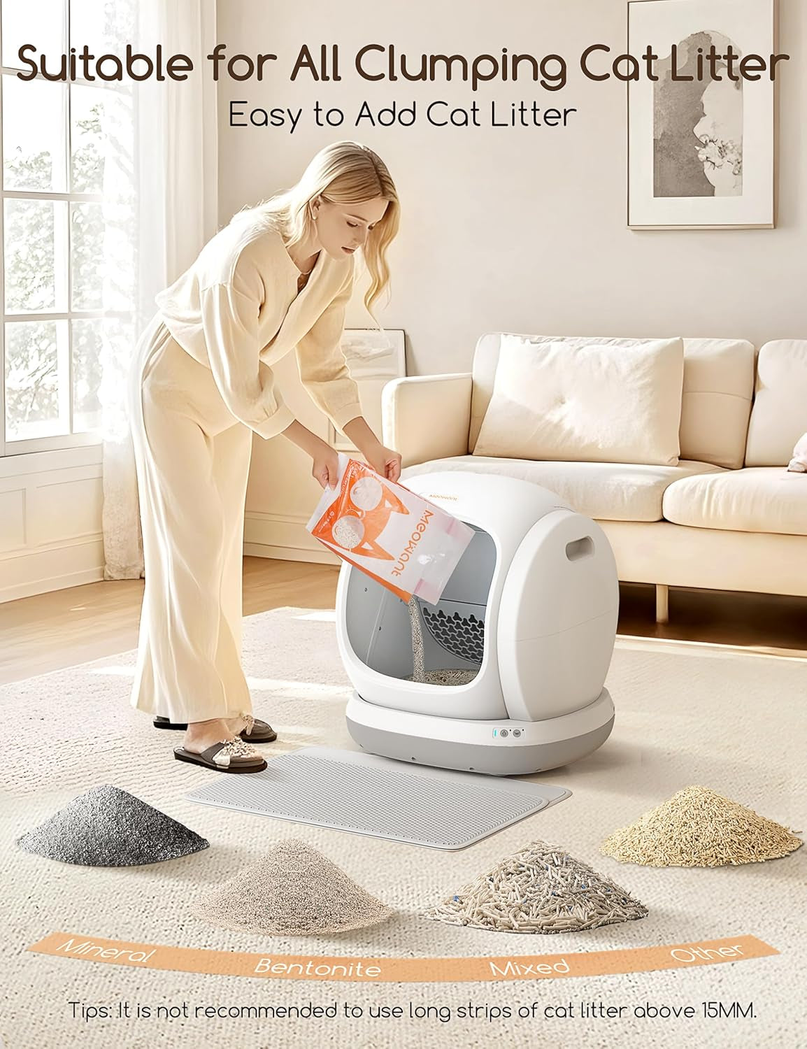 Meowant Self Cleaning Litter Box, Automatic Litter Box Self Cleaning with APP Control, 75L Extra Large Open Low Entry Smart Cats Litter Boxs for Multi-Cat Compatible Senior Cats Large Cats