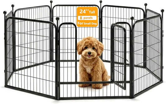 Fouwick 24" H X24 W Dog Playpen 8 Panels, Black Metal Pupy Exercise Pen, Foldable Portable Pet Enclosure for Indoor0Utdoor, No Dig Fence for Small Dogs & Rabbits