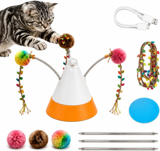 Automatic Interactive Cat Laser Toy with Hanging Pom-Poms & Magnetic Mount