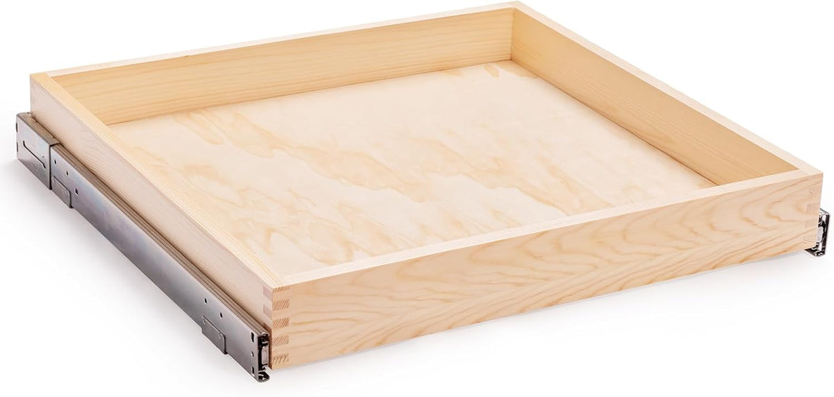Mulush 32''W X 21''D X 3''H Pull Out Cabinet Drawer Soft Close Slide Out Wood Organizer for Kitchen, Finished, Bottom and Side Assembly (Wood Drawer Part Width Is 31Inch)
