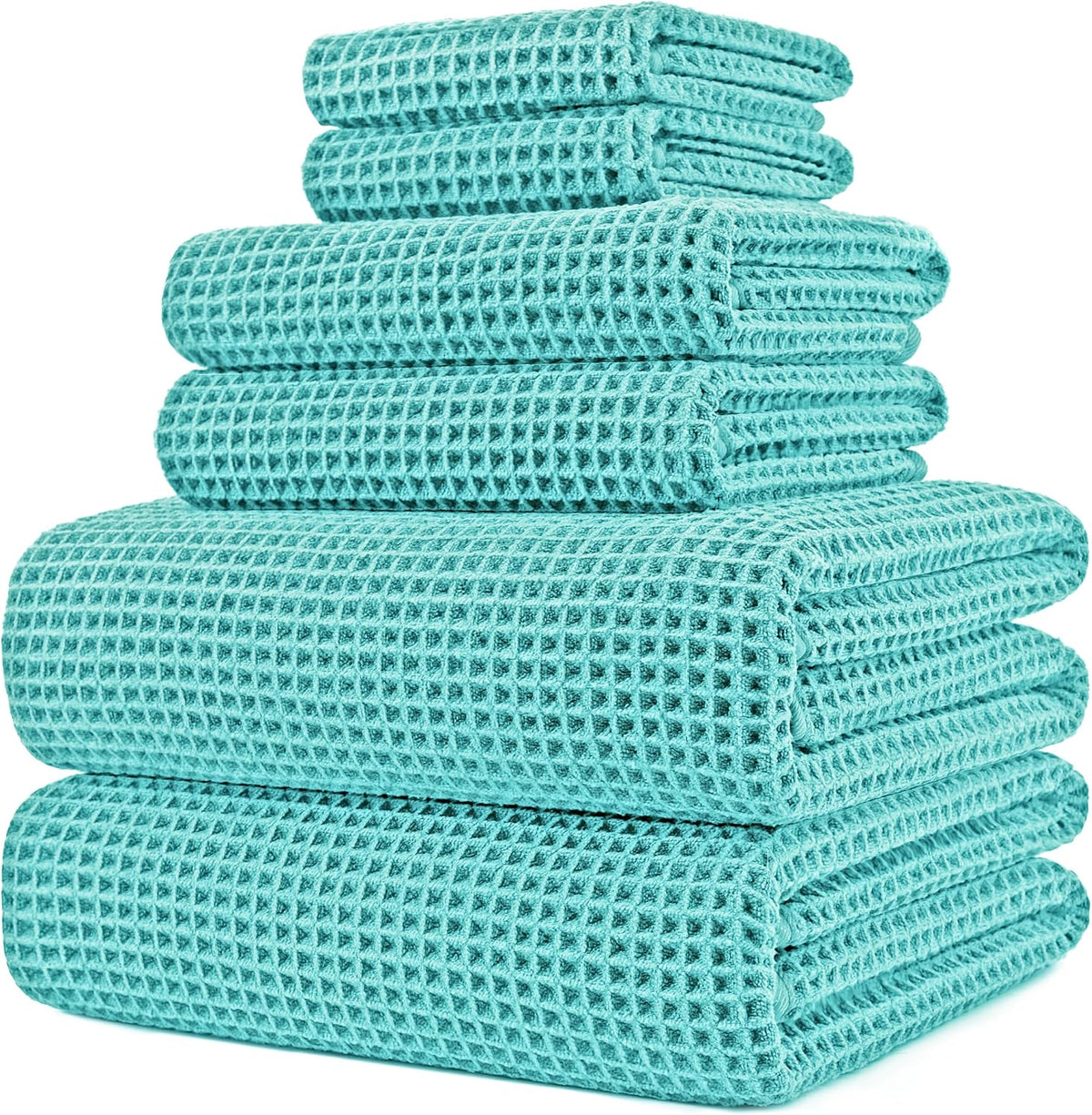 POLYTE 430 GSM Poly Blend Microfiber Quick Dry Waffle Bath Towel Set of 6