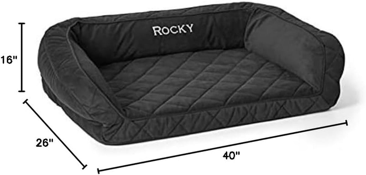 Orvis Comfortfill-Eco Couch Dog Bed – Plush Three-Sided Bolster with Comfortfill-Eco Cushion, Quilted Cover, Zip-Off & Machine Washable, Slate - Medium