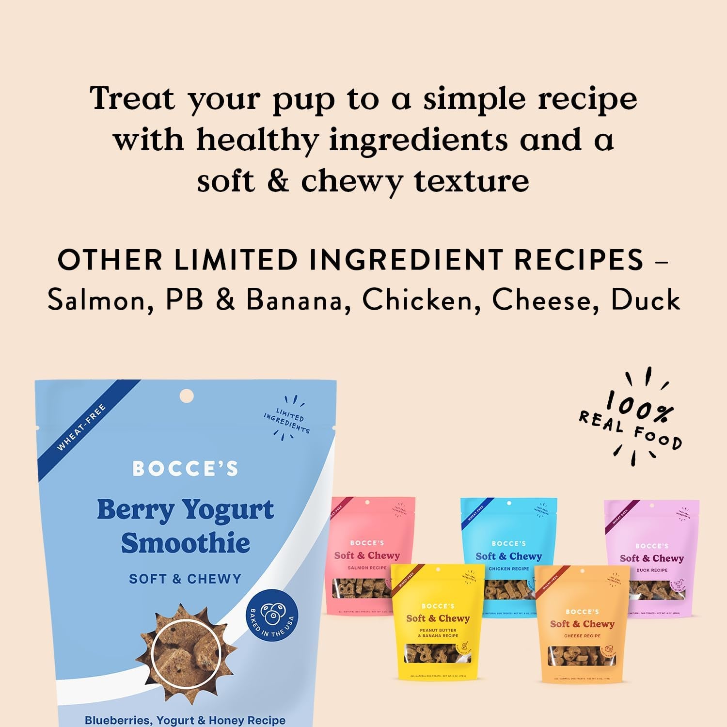 Bocce'S Bakery Berry Smoothie Wellness Treats for Dogs, Wheat-Free Everyday Dog Treats, Made with Real Ingredients, Baked in the USA, Natural Soft & Chewy Cookies, 6 Oz