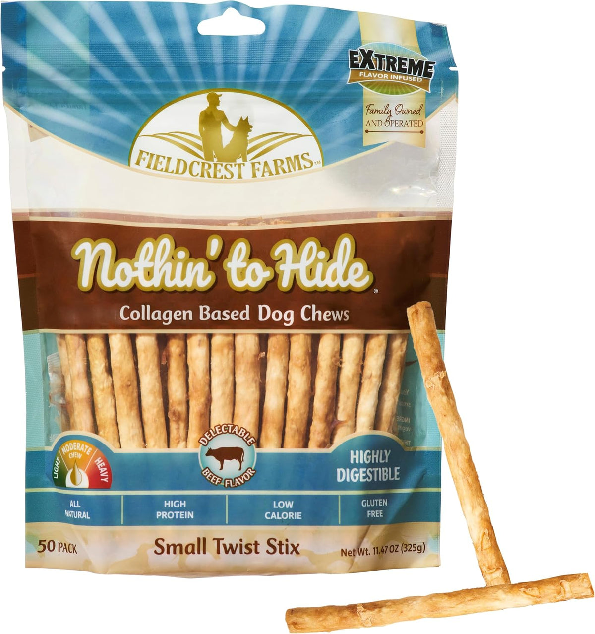 Fieldcrest Farms Nothin' to Hide Twist Stix, Beef, 50 Count