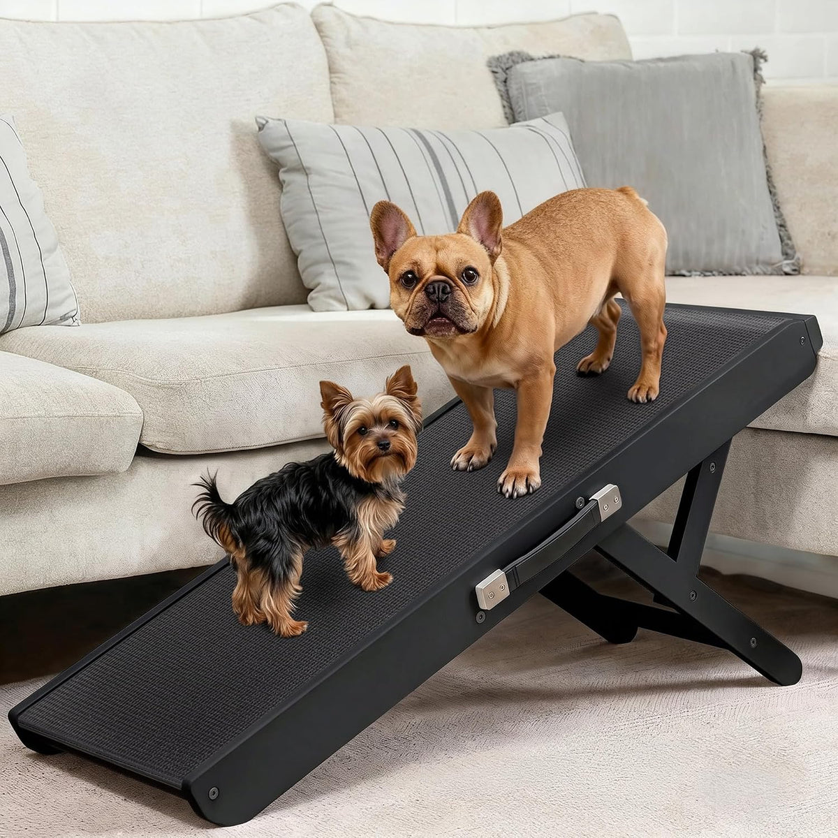 Dog Ramp for Couch – Non-Slip, Sturdy Build Foldable Wooden Dog Ramp – Supports up to 200 Lbs – 7 Adjustable Heights (14" – 20.5") – Enhanced Stability – Birchwood Pet Ramp for Small Dogs – Black