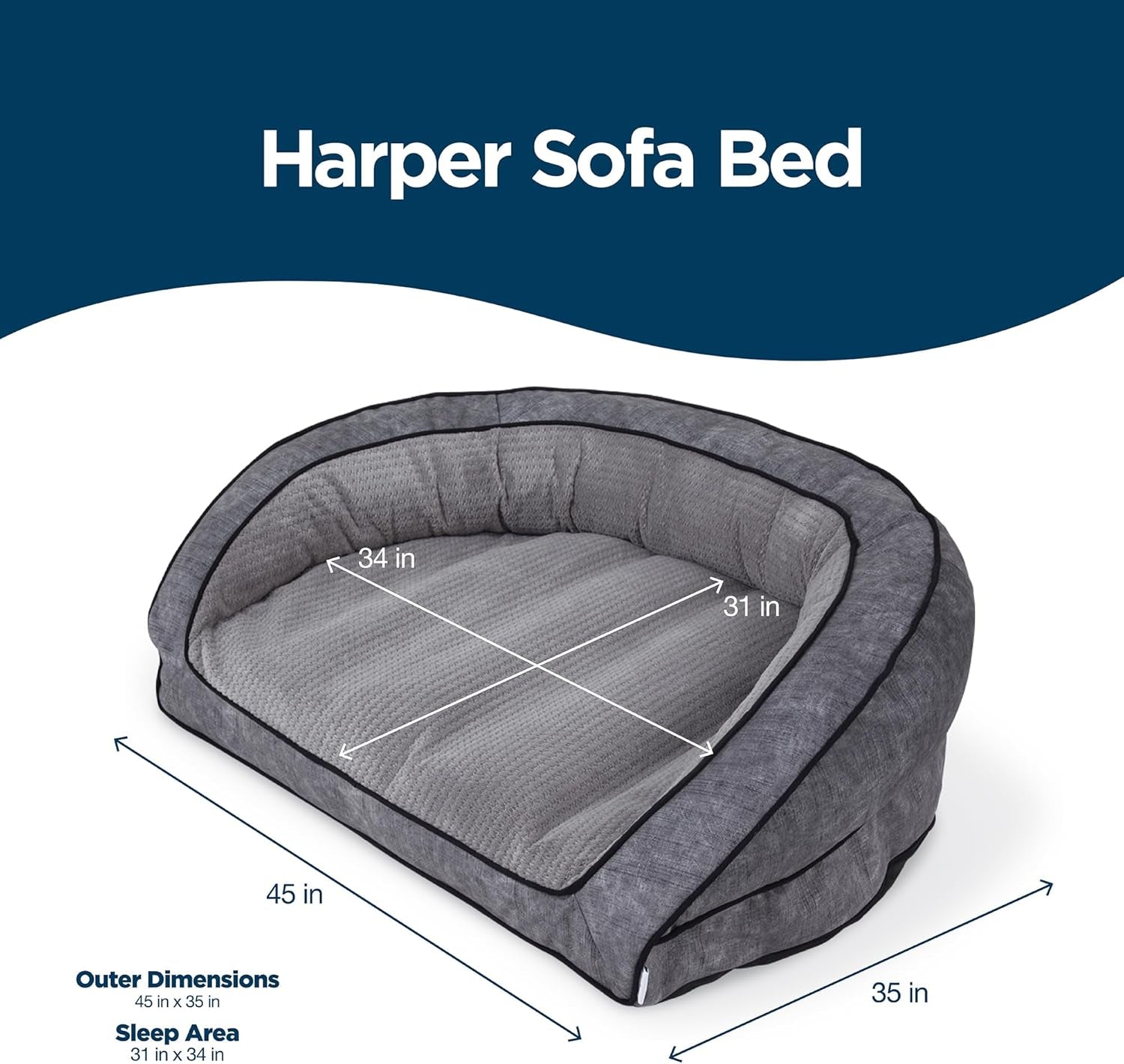 Petmate La-Z-Boy Harper Sofa Large Dog Bed Grey 43X35 Inches for Dogs up to 125Lbs with Durable Removable Washable Cover