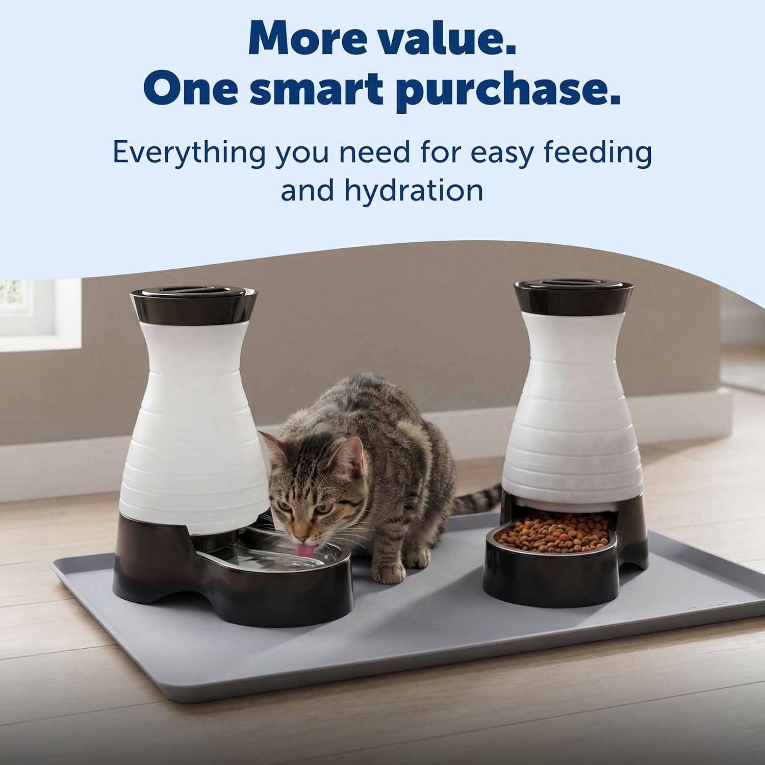 Petsafe Healthy Pet Food and Water Station with Waterproof Silicone Mat - Automatic Gravity Food and Water Dispenser for Cats and Dogs - Bpa-Free Reservoir - Removable Stainless Steel Bowl - Medium