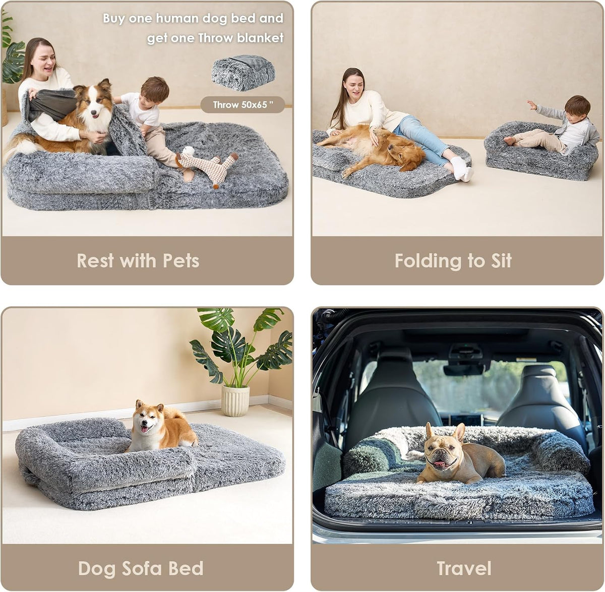 EHEYCIGA Foldable XXL Dog Bed for Large Sized Dog - 54X38X7.5, Grey