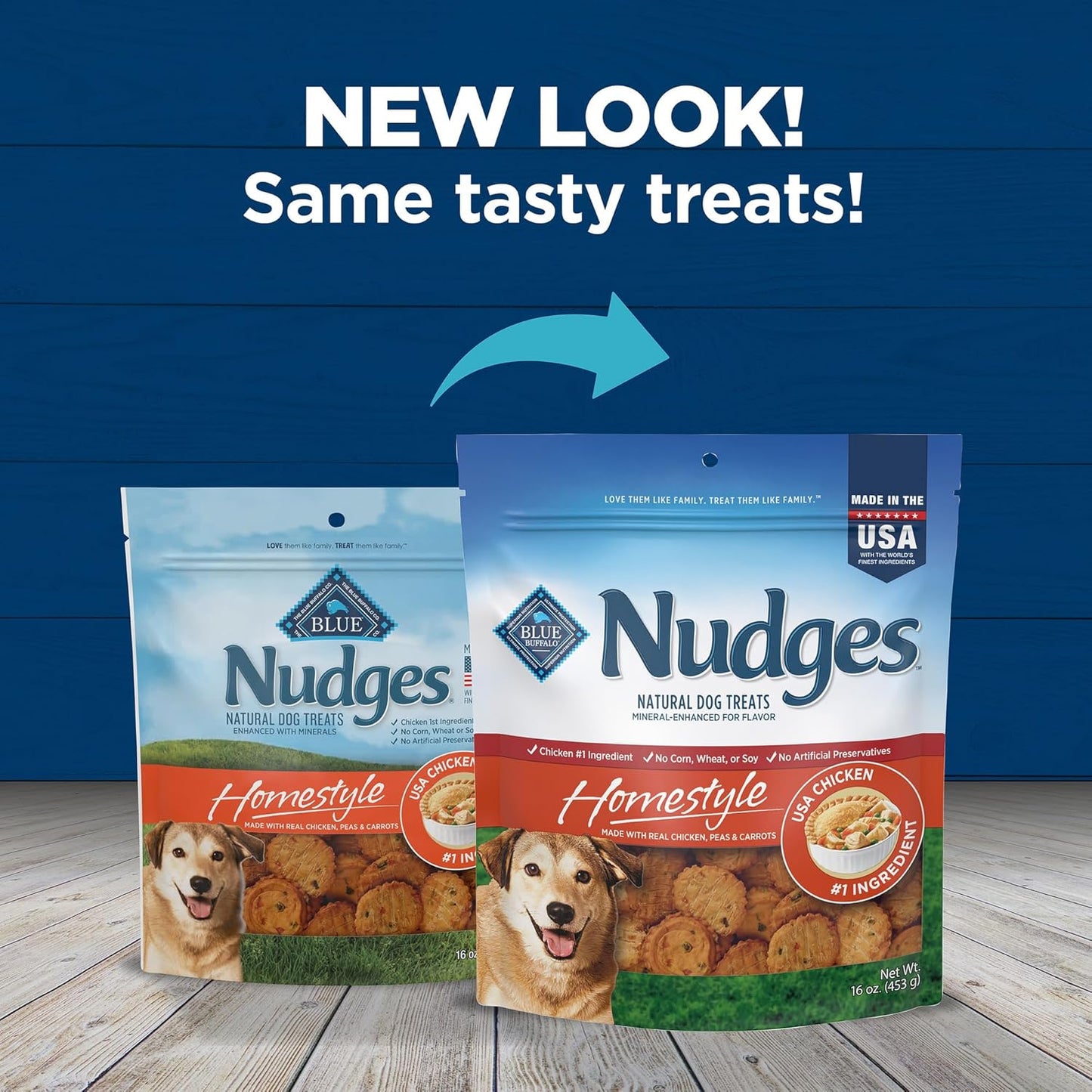 Blue Buffalo Nudges Chicken Homestyle Natural Dog Treats, Pot-Pie-Inspired Recipe, Healthy Reward or Training Treat, Made in the USA with Real Chicken, No Artificial Preservatives, 16 Oz.
