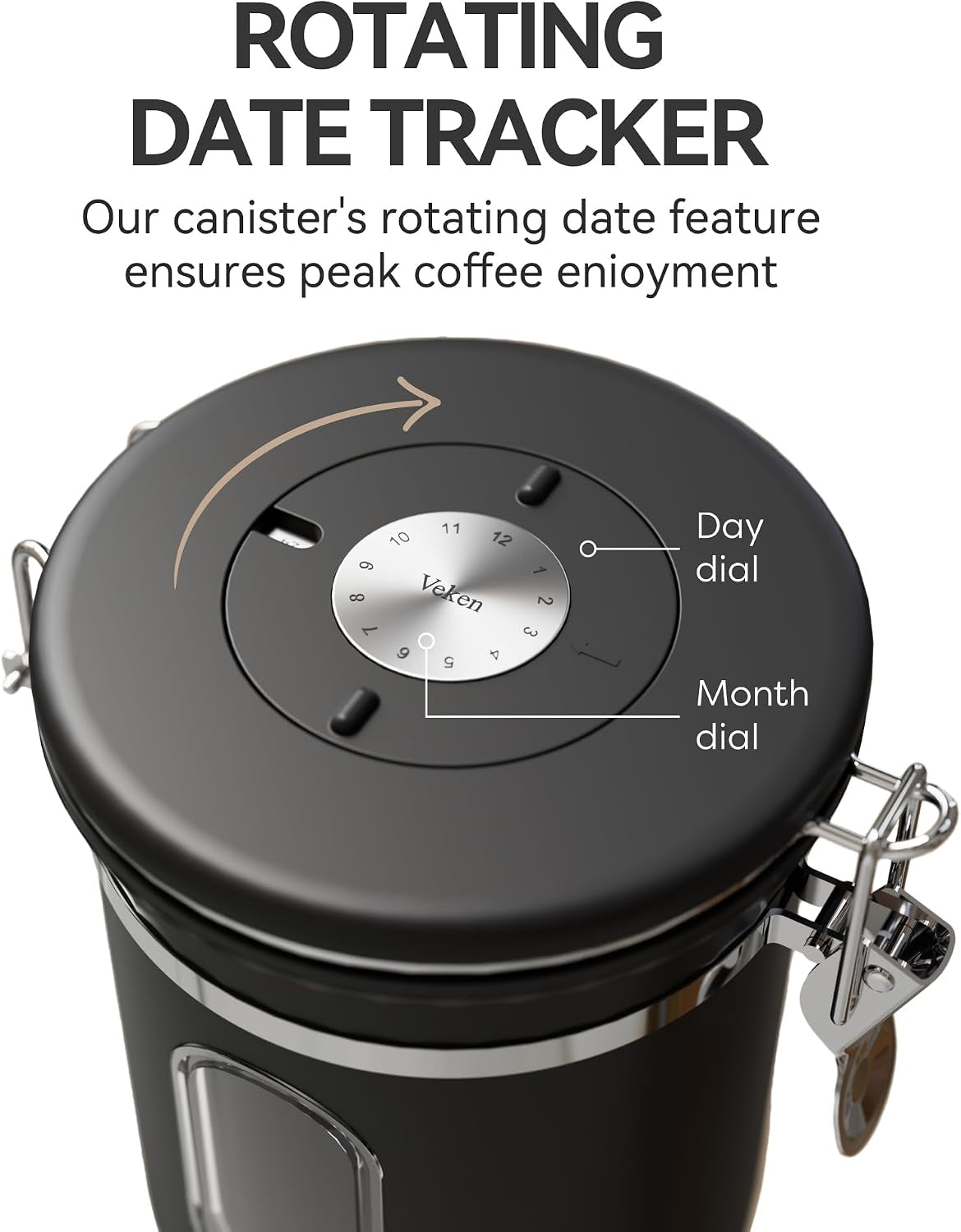Veken Coffee Canister with Window,Airtight Stainless Steel Compact Jar,16Oz