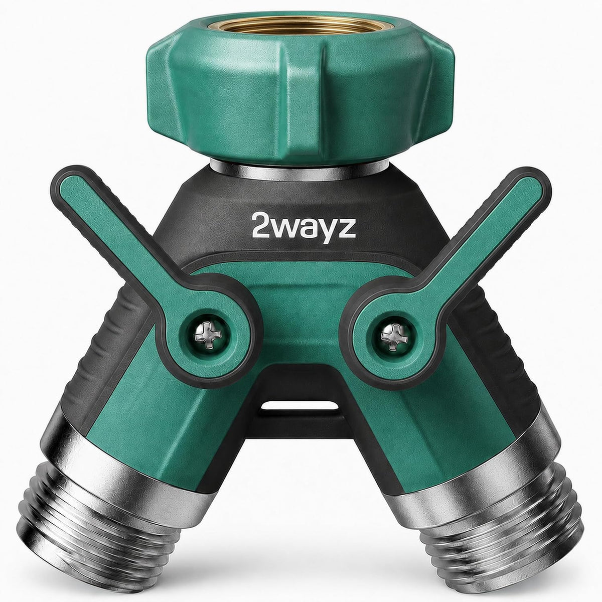 2WAYZ Dual Outlet Water Hose Splitter - Heavy-Duty Brass Y Connector, 360° Rotation, Easy Installation, Leak-Proof Design with Spigot Extender - Ideal for Garden, Washing Machines, Outdoor Faucets