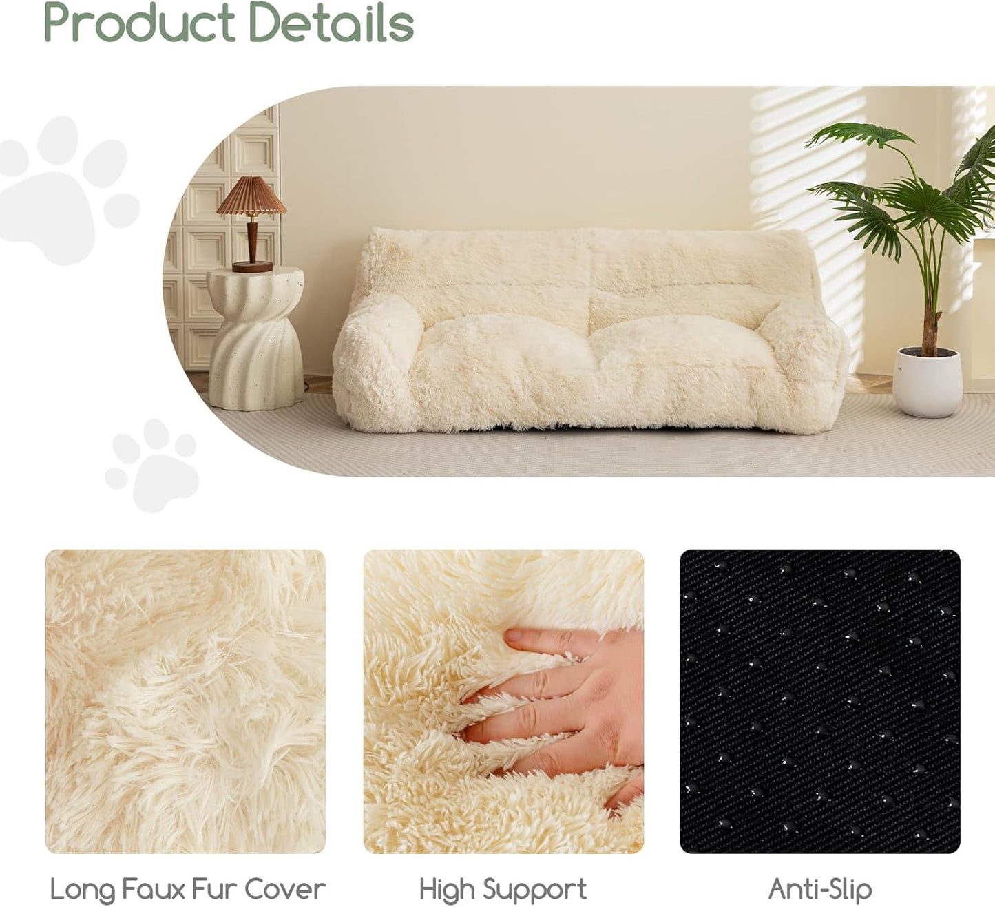 HIGOGOGO Giant Human Dog Sofa Bed, Big Comfy Floor Sofa Couch for Pet Families with Foam Chunk Supportive Mat, Fluffy Faux Fur Orthopedic Dog Bed for Human, XXXL Size, Beige