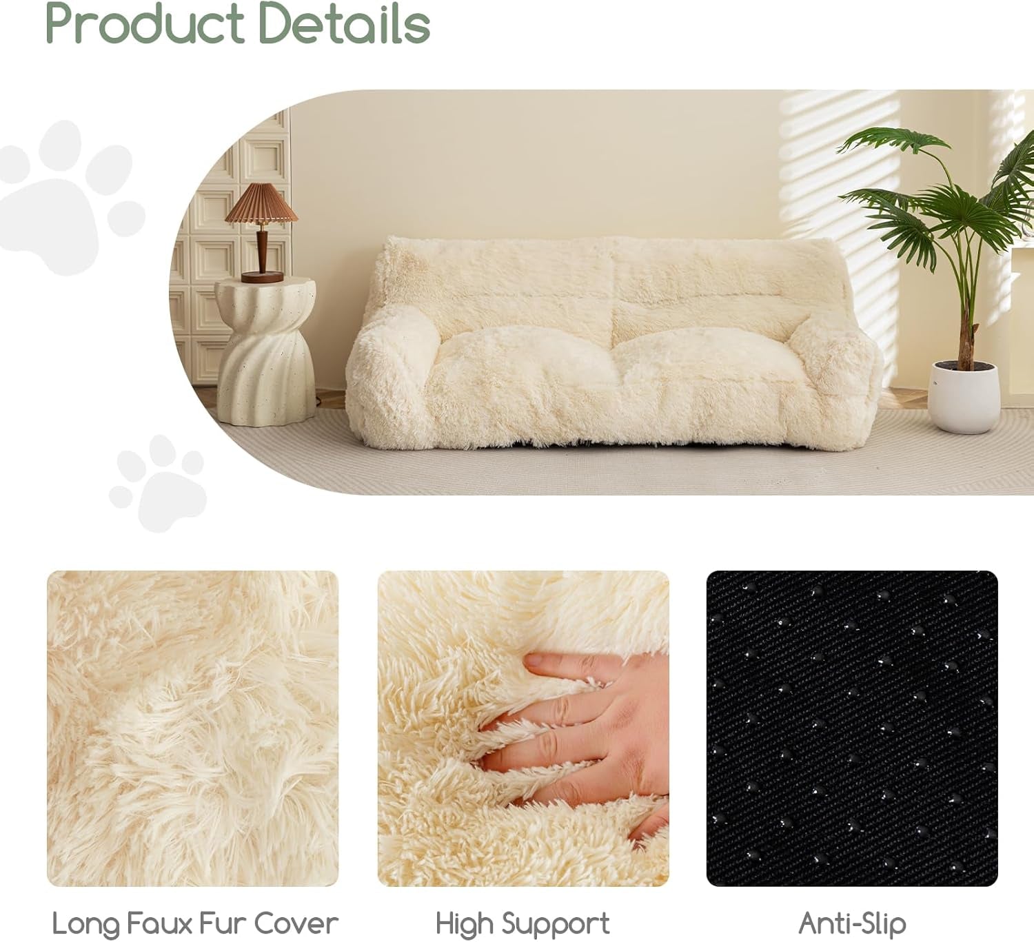 HIGOGOGO Giant Human Dog Sofa Bed, Big Comfy Floor Sofa Couch for Pet Families with Foam Chunk Supportive Mat, Fluffy Faux Fur Orthopedic Dog Bed for Human, XXXL Size, Beige
