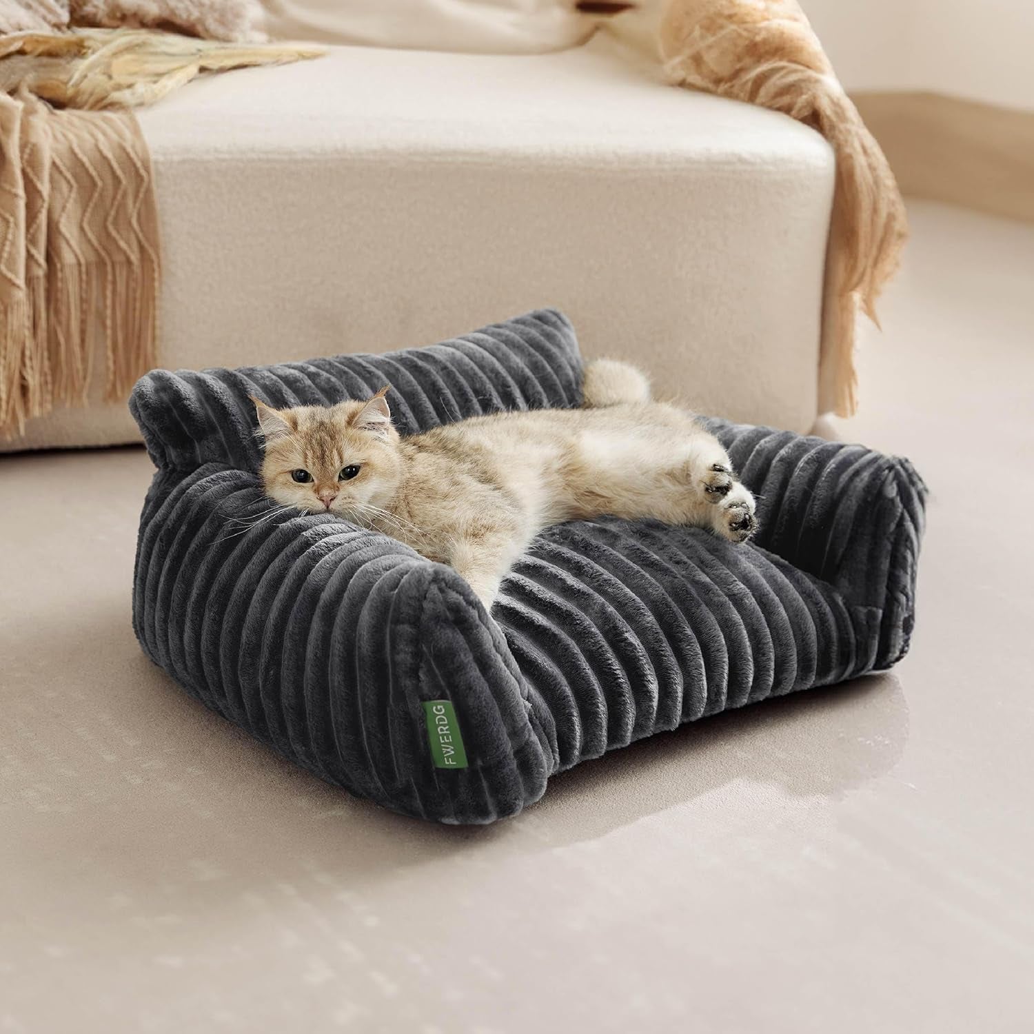 Cute Couch Bed for Pets, Supportive Cat Sofa for Indoor Cats, Small Dog Sofa Bed for Small Dogs, Grey, 24 Inches