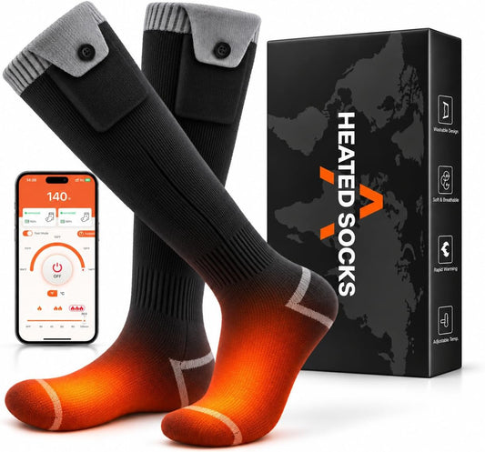 Heated Socks for Men Women, APP Control Rechargeable Electric Heated Socks, 10000Mah Total Battery Powered Foot Warmers, Washable Thermal Socks for Skiing, Hunting, Hiking, Camping, Cycling
