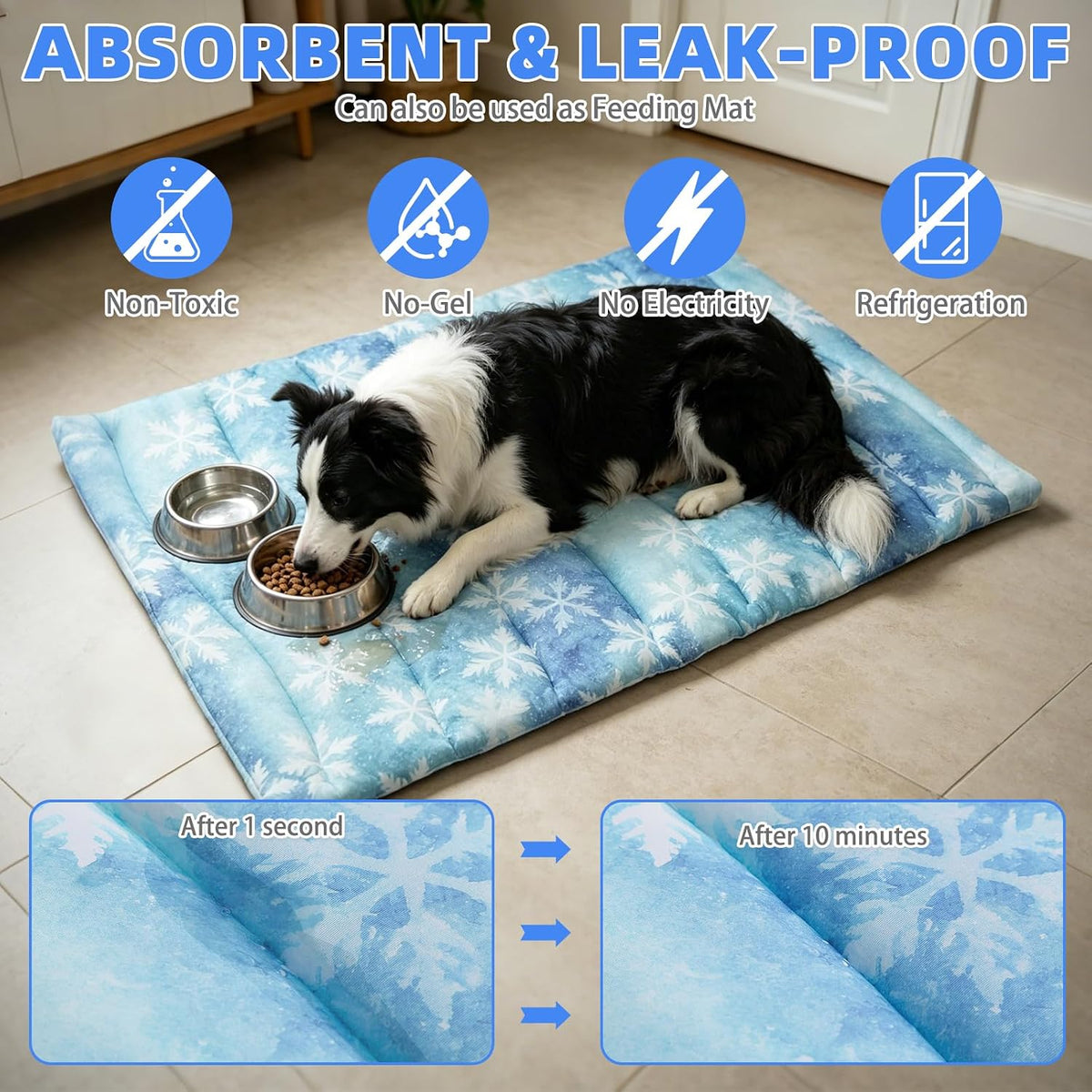 KOOLTAIL Dog Cooling Mat, Extra Thick Large Cooling Bed for Dogs and Cats Summer Indoor/Outdoor, 48"*28" Reversible Washable Pet Pad with Chill Cool Fiber, Non-Toxic Portable Blanket for Kennel, Blue