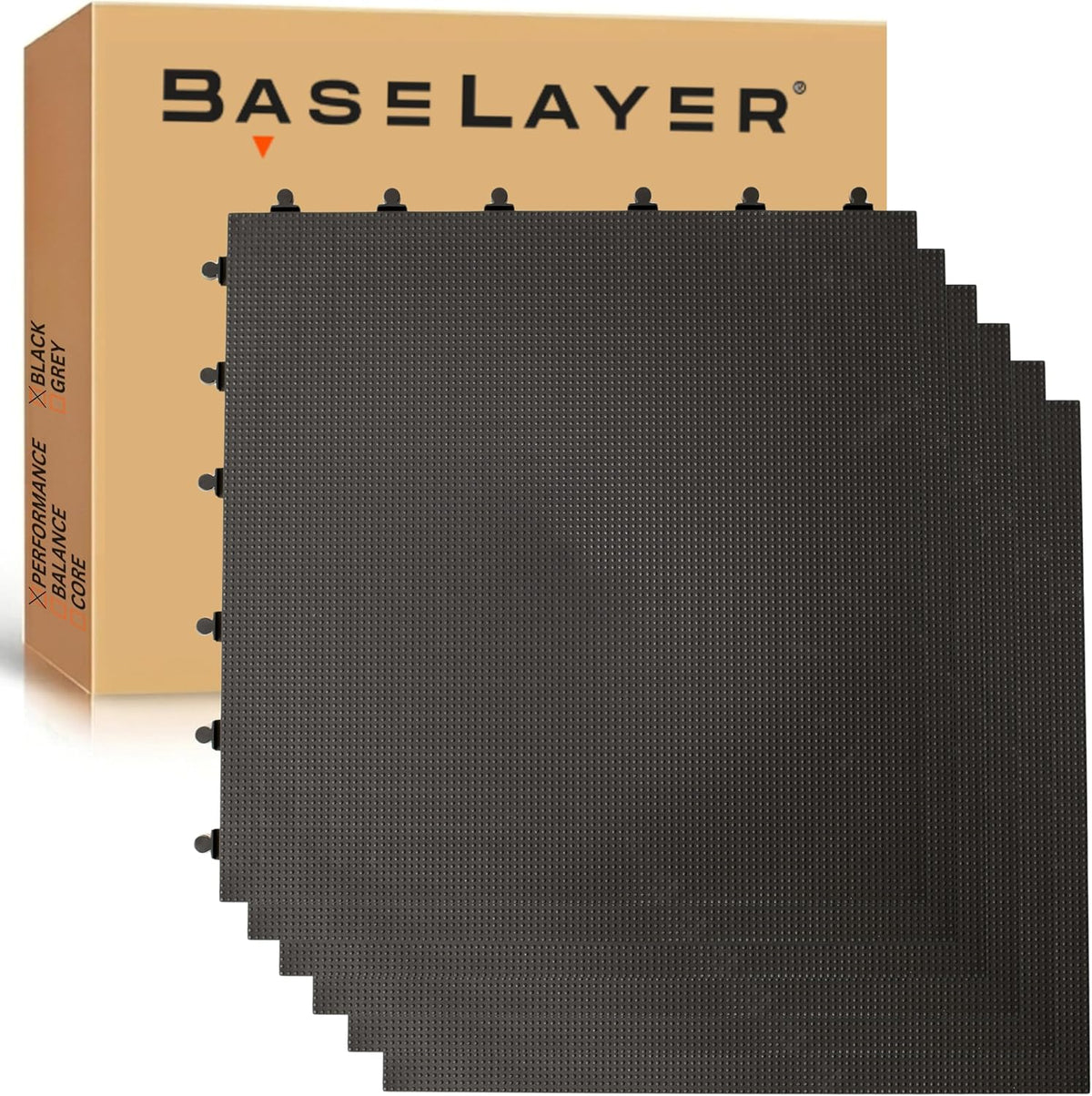 Baselayer Performance Series Interlocking Floor Tiles - Durable ½ in TPE (Rubber Like, NOT Foam, No Odor) - Gym Flooring for Weights & Heavy Equipment - Black, 15 Sqft (6 Pack) - Made in USA