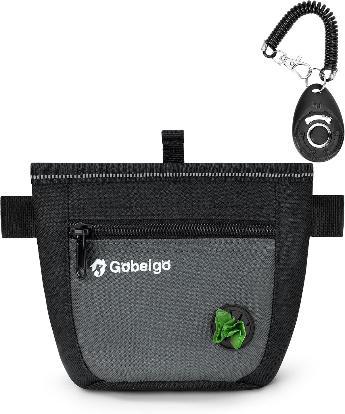 Gobeigo 2 Cup Dog Treat Pouch with Training Clicker(Black/Gray)