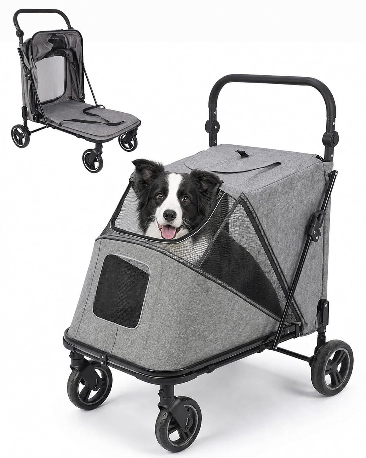 Dog Stroller for Medium Dogs 110Lbs, Easy Entry Pet Stroller-Gray