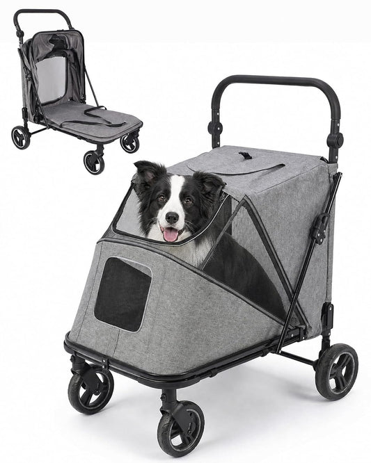 Dog Stroller for Medium Dogs 110Lbs, Easy Entry Pet Stroller-Gray