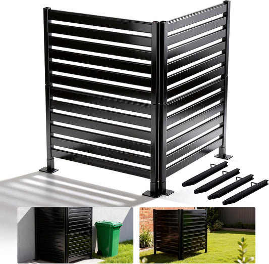 38" W X 48" H Double-Layer Privacy Fence, 4-Panel Heavy Duty Wrought Iron Screen for Maximum Backyard Privacy - Also for AC, Trash & Pool Enclosure