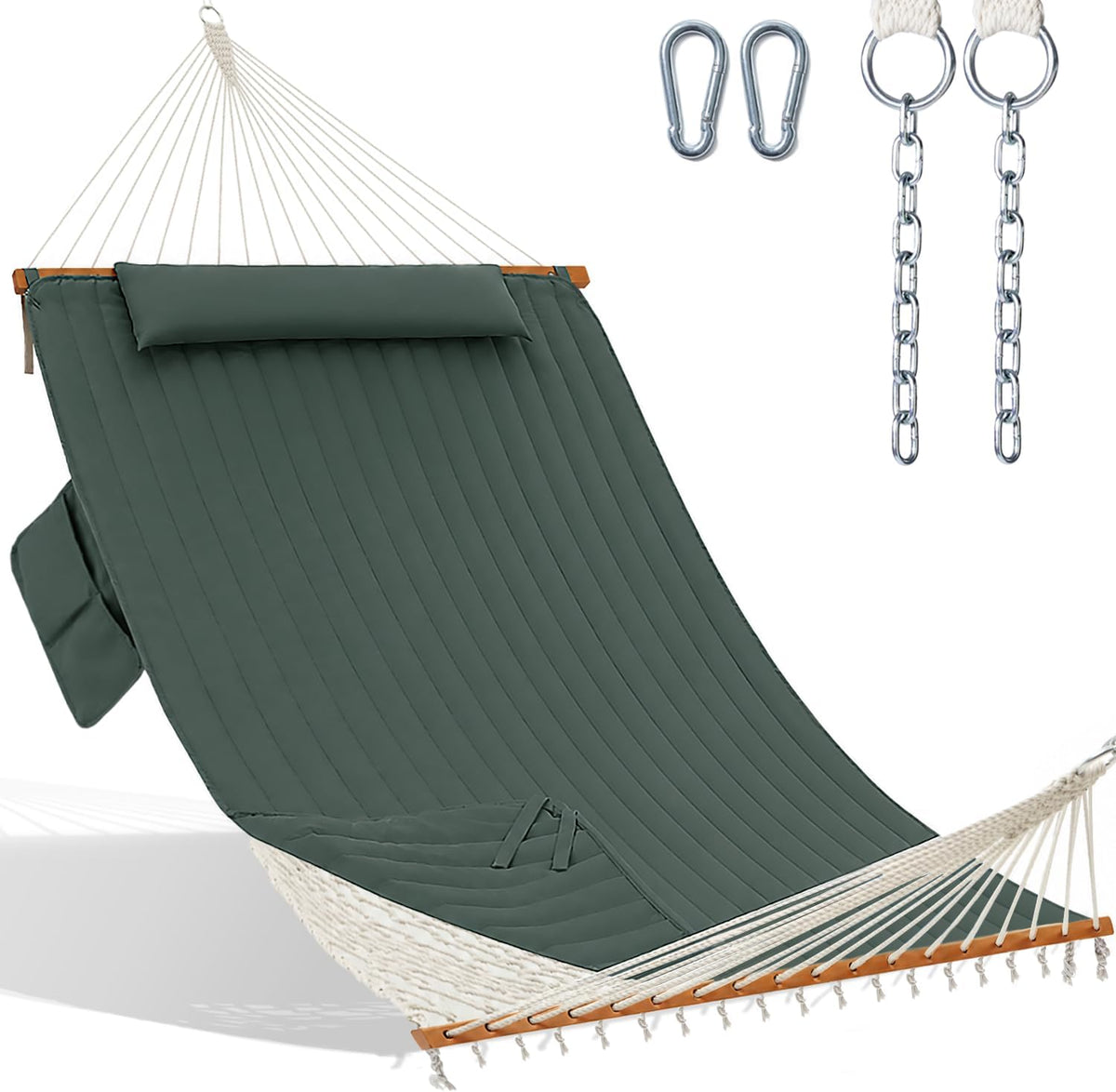GAFETE 14FT 2 Person Handwoven Rope Hammock for outside with Removable Pad