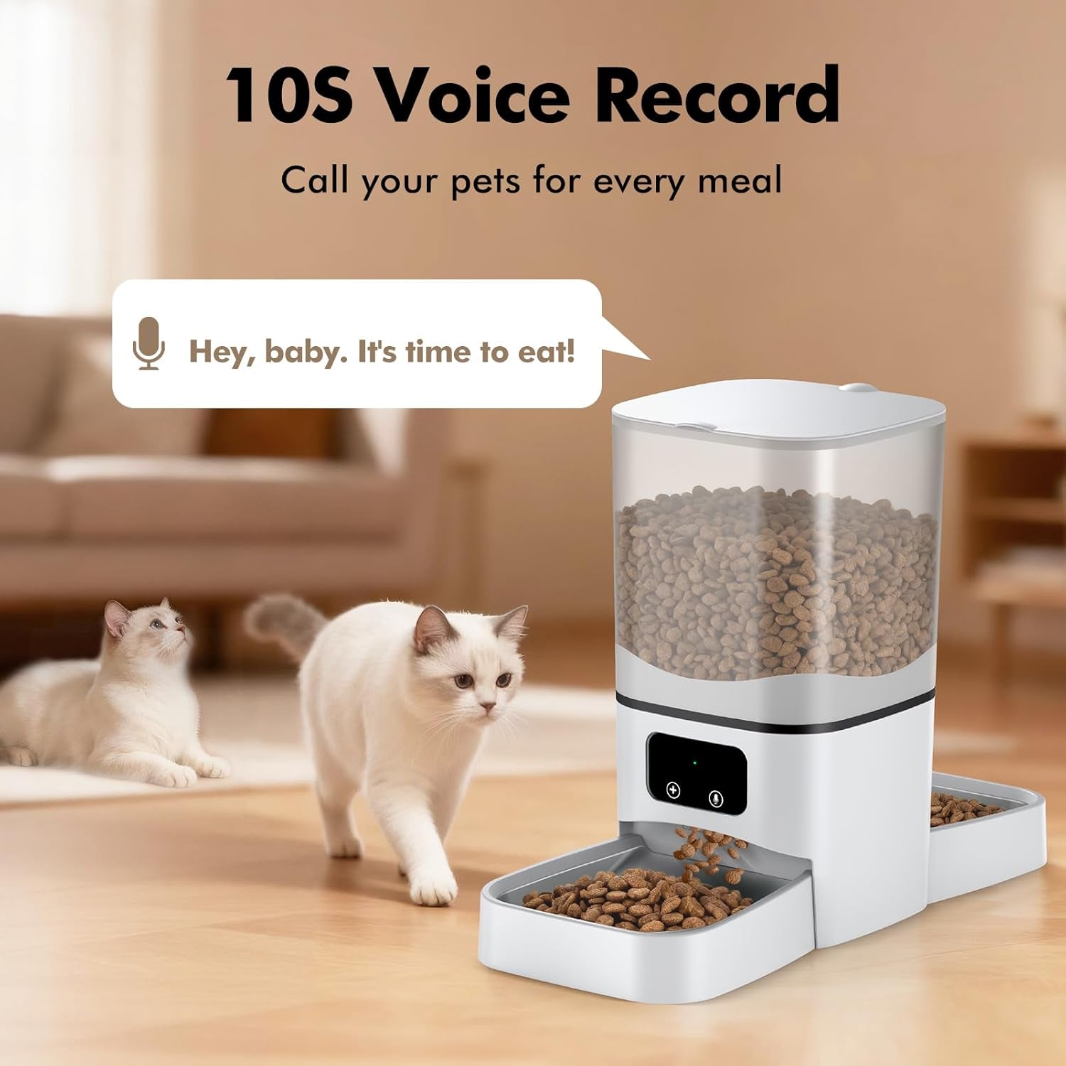 Automatic Cat Feeder for 2 Cats, 6L/25 Cup Large Capacity Wifi Pet Feeder with 2 Stainless Steel Bowls, Dual Power Supply, APP Control, 10S Voice Recorder, Timed Dry Food Dispenser for Multiple Pets