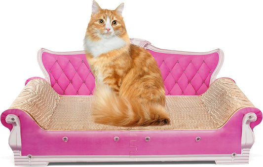 Scratching Sofa, Couch Shaped Thick Scratching Cardboard, Lounge Bed for Indoor Rest&Play, Sofa Scratcher Pad (Pink, 27.6" L X 12.4" W X 11.8" H)