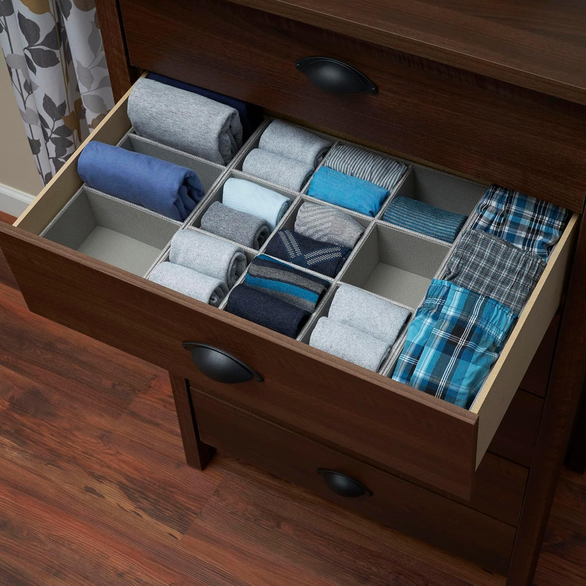 Household Essentials Grey 727-1 Deep 3 Section Drawer Organizer Box for Storage | 12 in X 6.13 in X 3.13