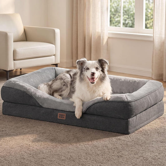 EHEYCIGA Orthopedic XL Dog Bed for Large Dog, Memory Foam Dog Couch, Grey