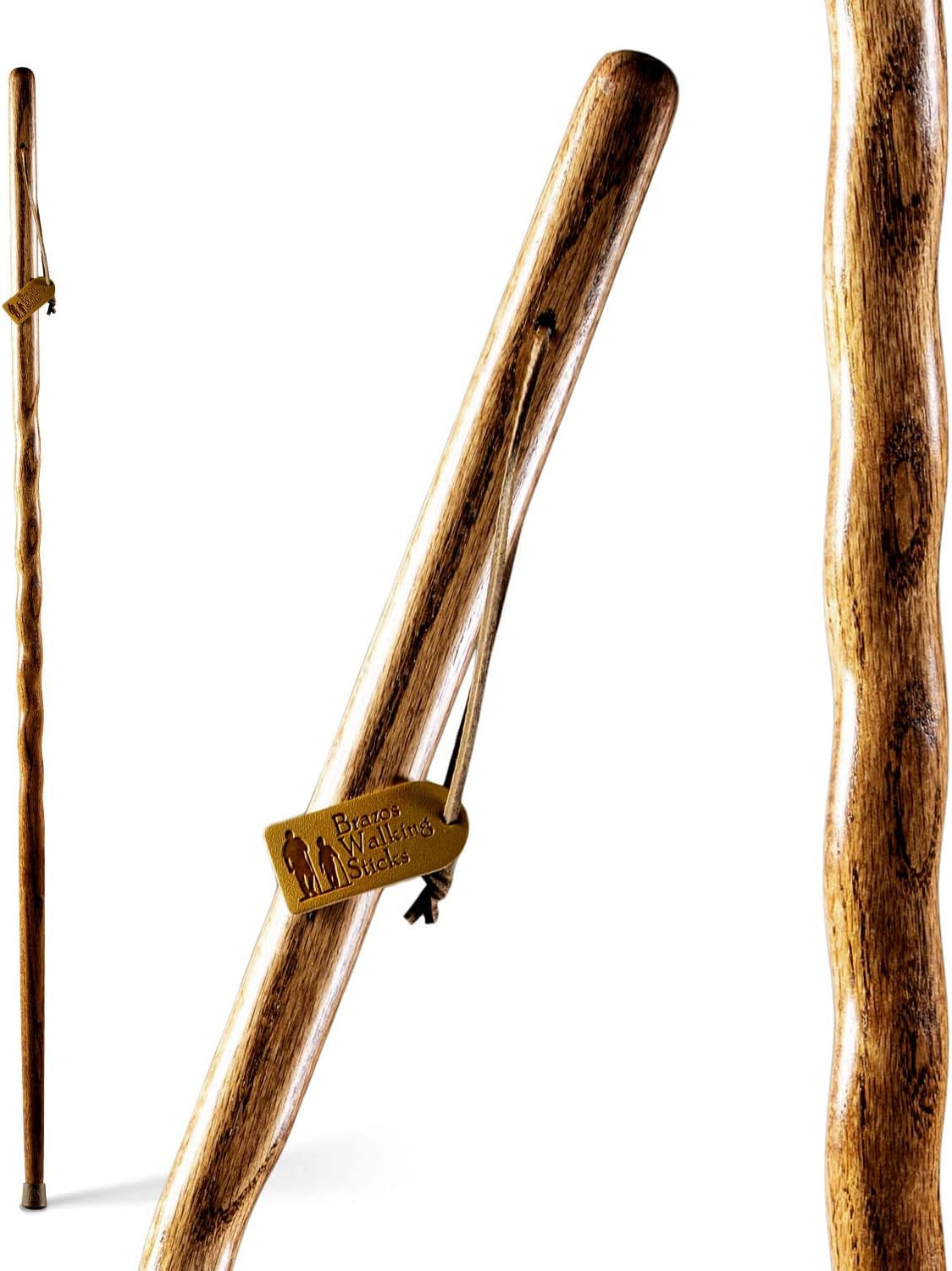Brazos Handcrafted Wood Walking Stick, Twisted Oak, Backpacker Style Handle, for Men & Women, Made in the USA