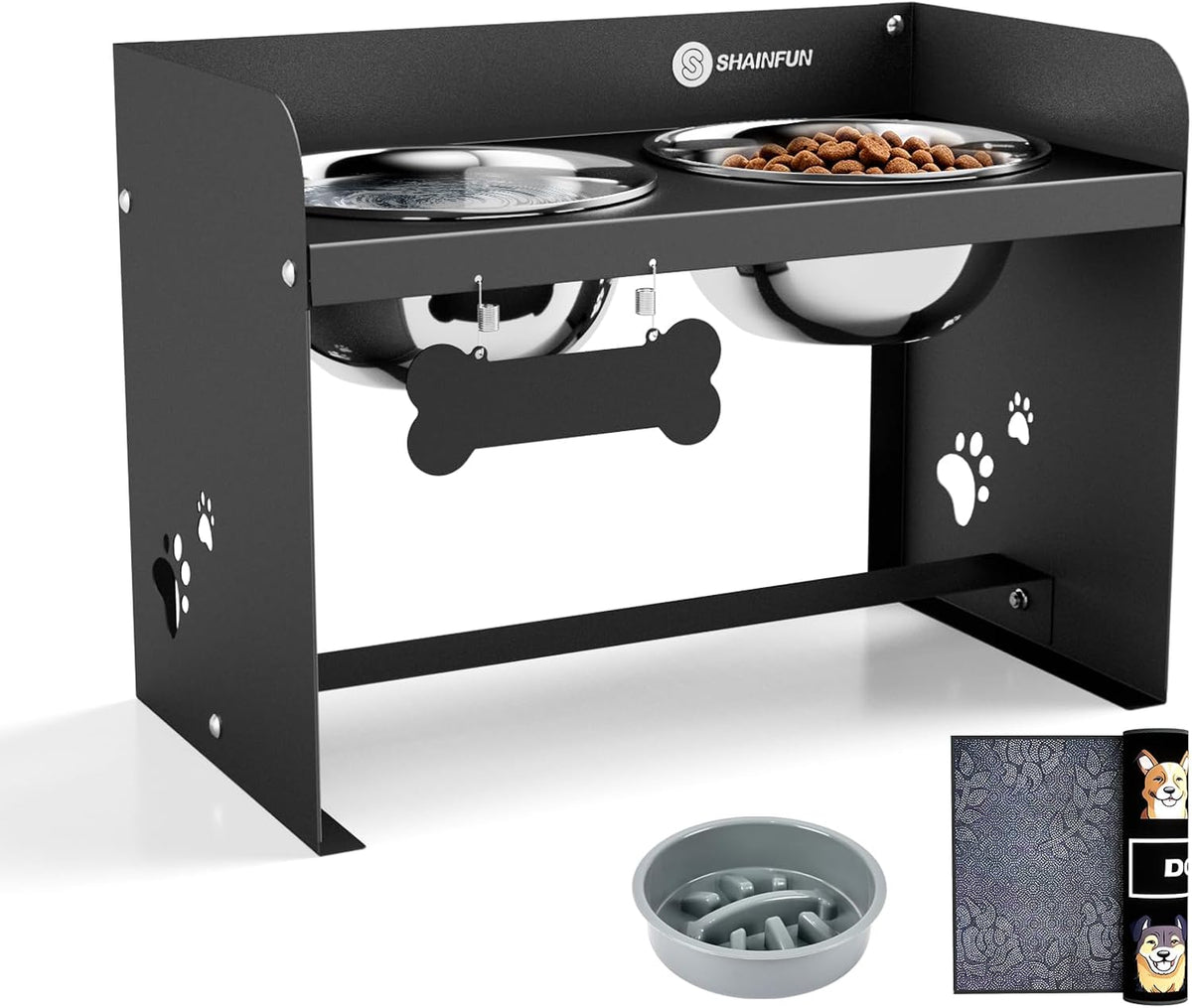 Mess Proof Elevated Dog Bowl Stand for Large Dogs with Slow Feeder & Mat 58Oz,Raised Dog Food & Water Bowl Stand
