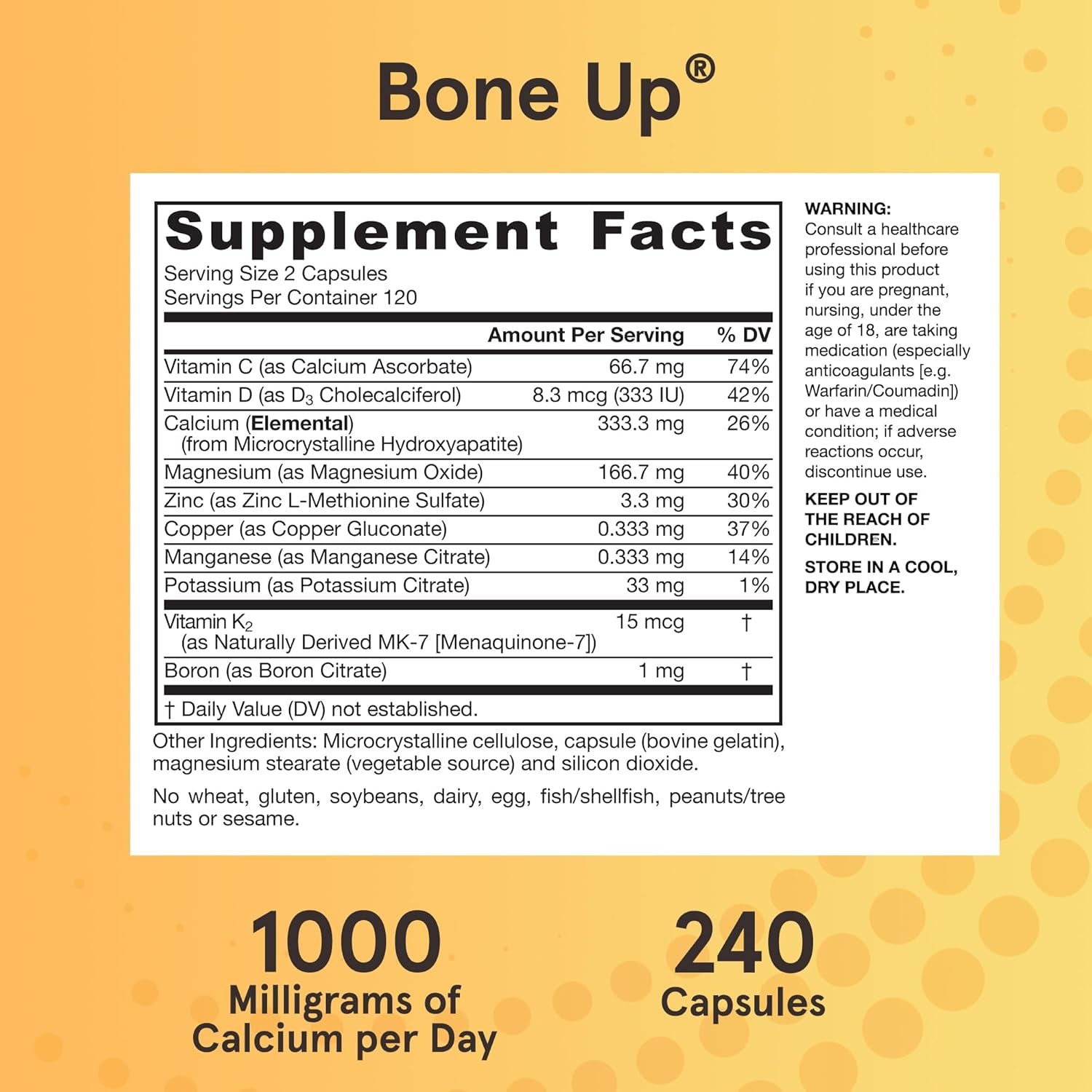 Jarrow Formulas Boneup for Bone Density - Vitamin D3 and K2, Calcium Support, 240 Capsules, Provides Skeletal Nutrition, up to 40 Days Supply