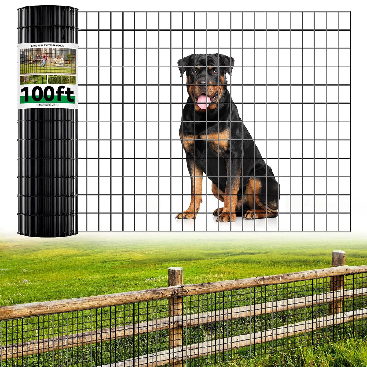 Welded Wire Fence, 100T(L) X 36Inch(H) PVC Anti-Rust Coated Wire Mesh, 2 Inch X 3 Inch 16GA Garden Edging Border, Roll Metal Animal Barrier for Yard Vegetable Plant Protection Poultry Netting