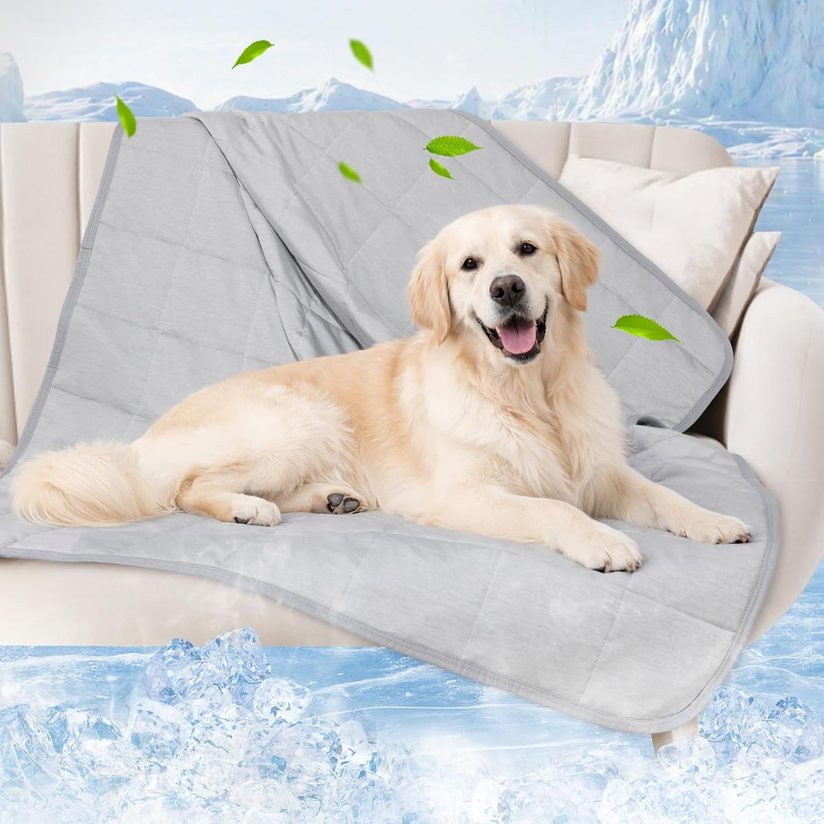 Dog Cooling Blanket, 0.4 Q-MAX Cooling Blanket for Large Dogs Washable, Cool to Touch Dog Blankets for Bed Cover, Soft Lightweight Cooling Dog Blanket Help Your Pet Sleep Well in Summer (43"×55"/Grey)
