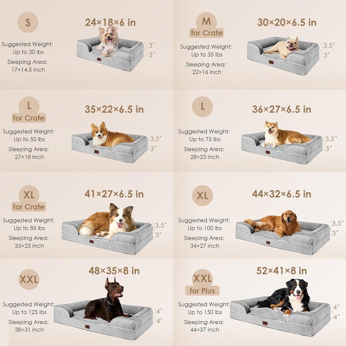 EHEYCIGA Orthopedic Dog Beds for Large Dogs, Waterproof Memory Foam Large Pet Bed with Sides, Non-Slip Bottom and Egg-Crate Foam Dog Couch Bed with Washable Removable Cover, Grey