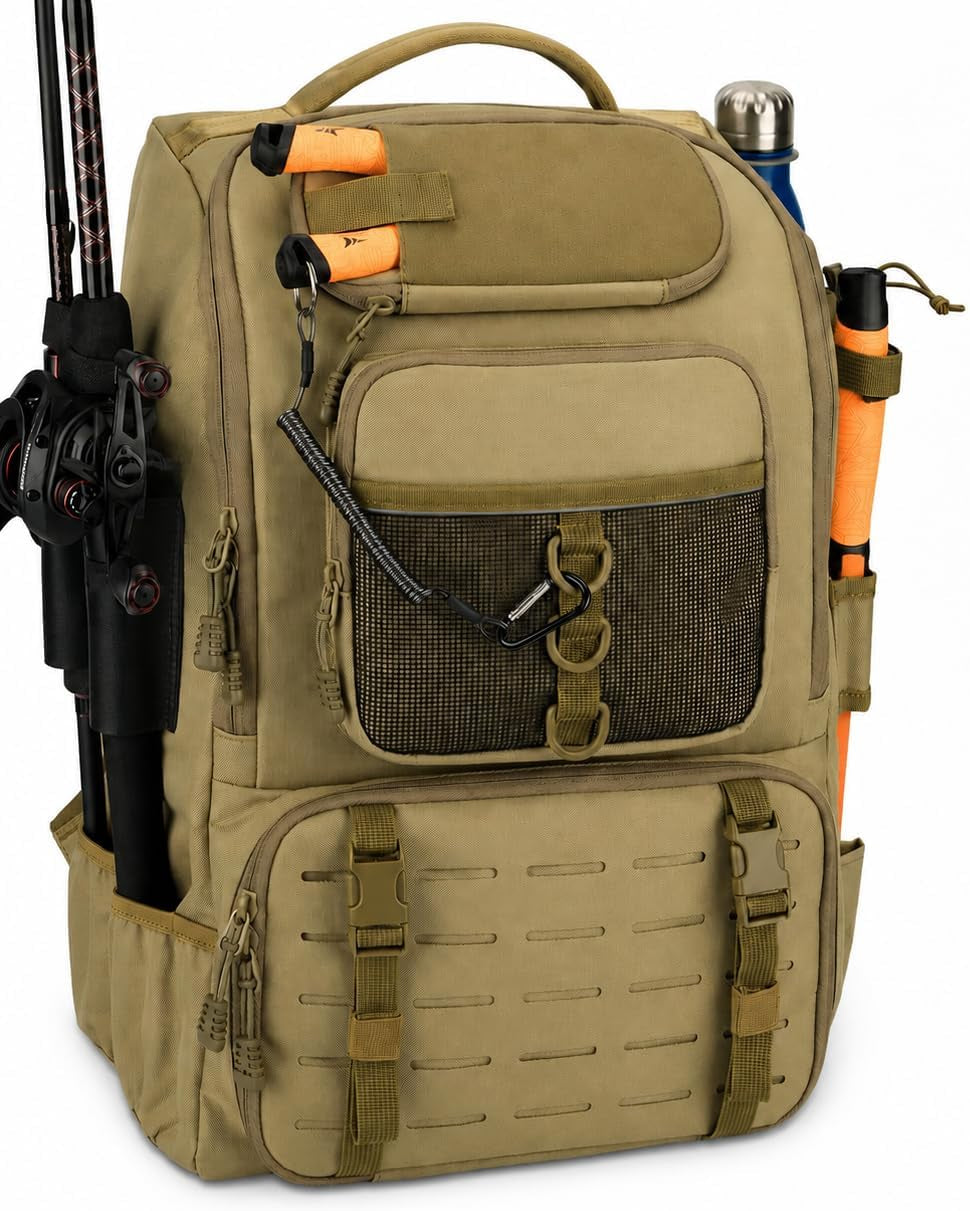 40L Multi-Purpose Outdoor Backpack, Waterproof Heavy Duty Tactical Backpack with Multi Compartments, Breathable Padded Back Support, Large Capacity Travel Backpack for Fishing, Hiking, Hunting,